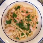 shrimp scampi over linguini