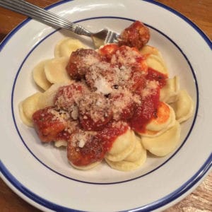 mini ravioli with mini meatballs