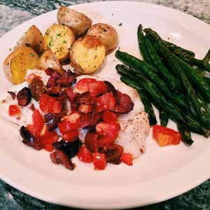 fish Provencal with potatoes and string beans