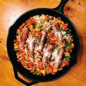 spicy sausages with three peppers