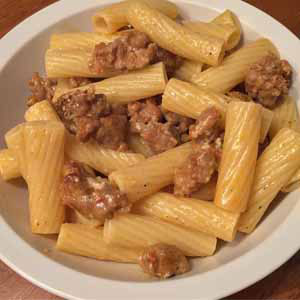 pasta with white sausage sauce