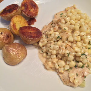 chicken with fresh corn and shallots in a dijon cream sauce