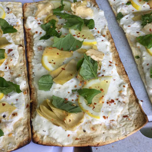 grilled flatbread with ricotta lemon and artichoke