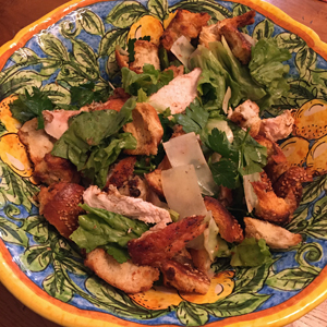 chicken and escarole salad with anchovy croutons