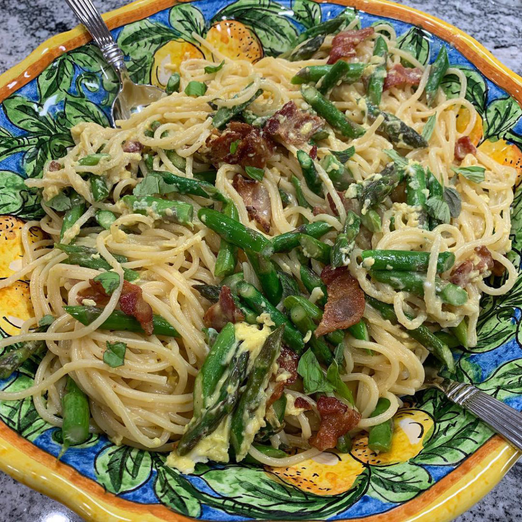 springtime spaghetti carbonara